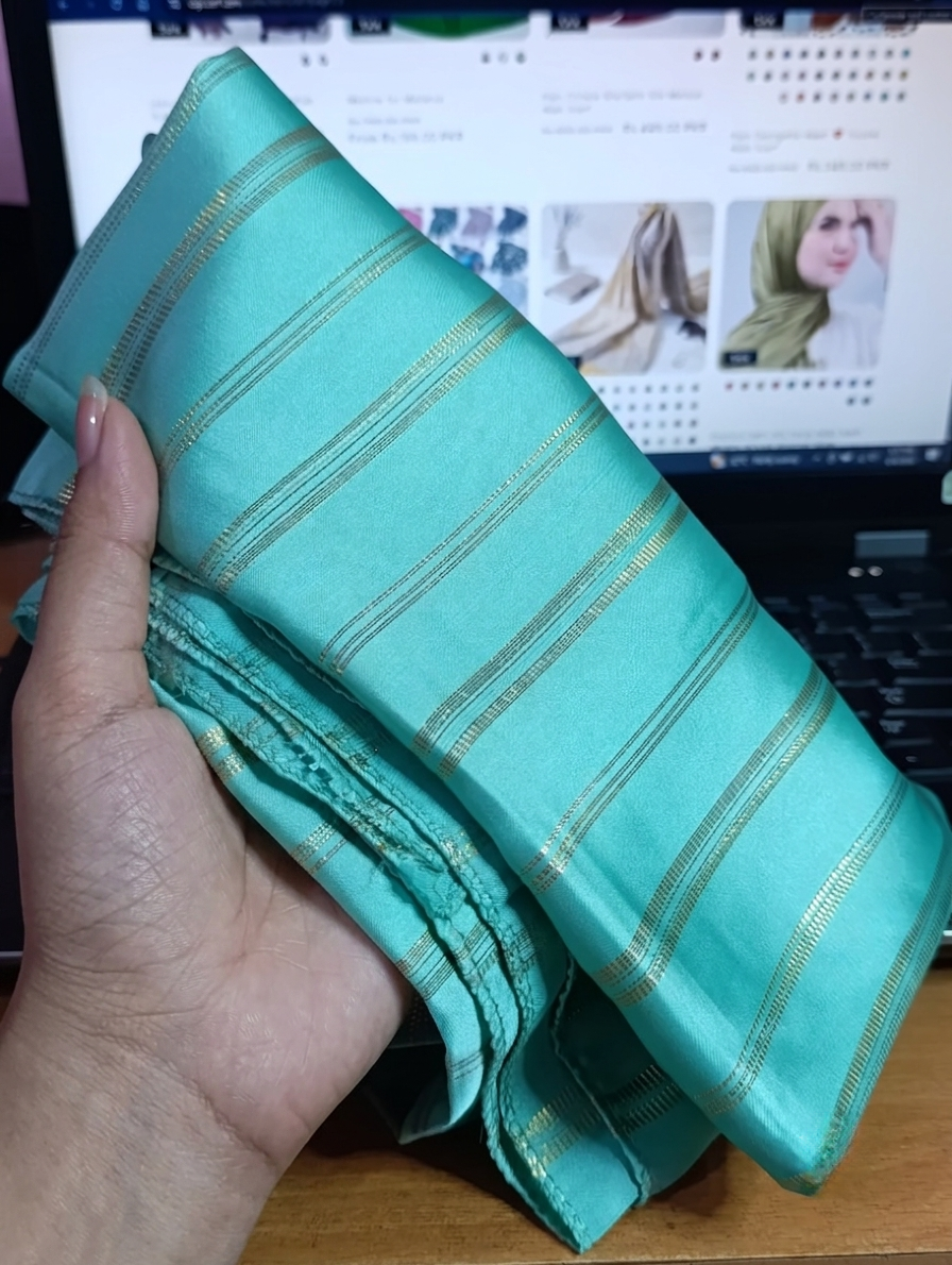Premium Gold Striped Silk Scarf / Stole – Elegant Shiny Finish