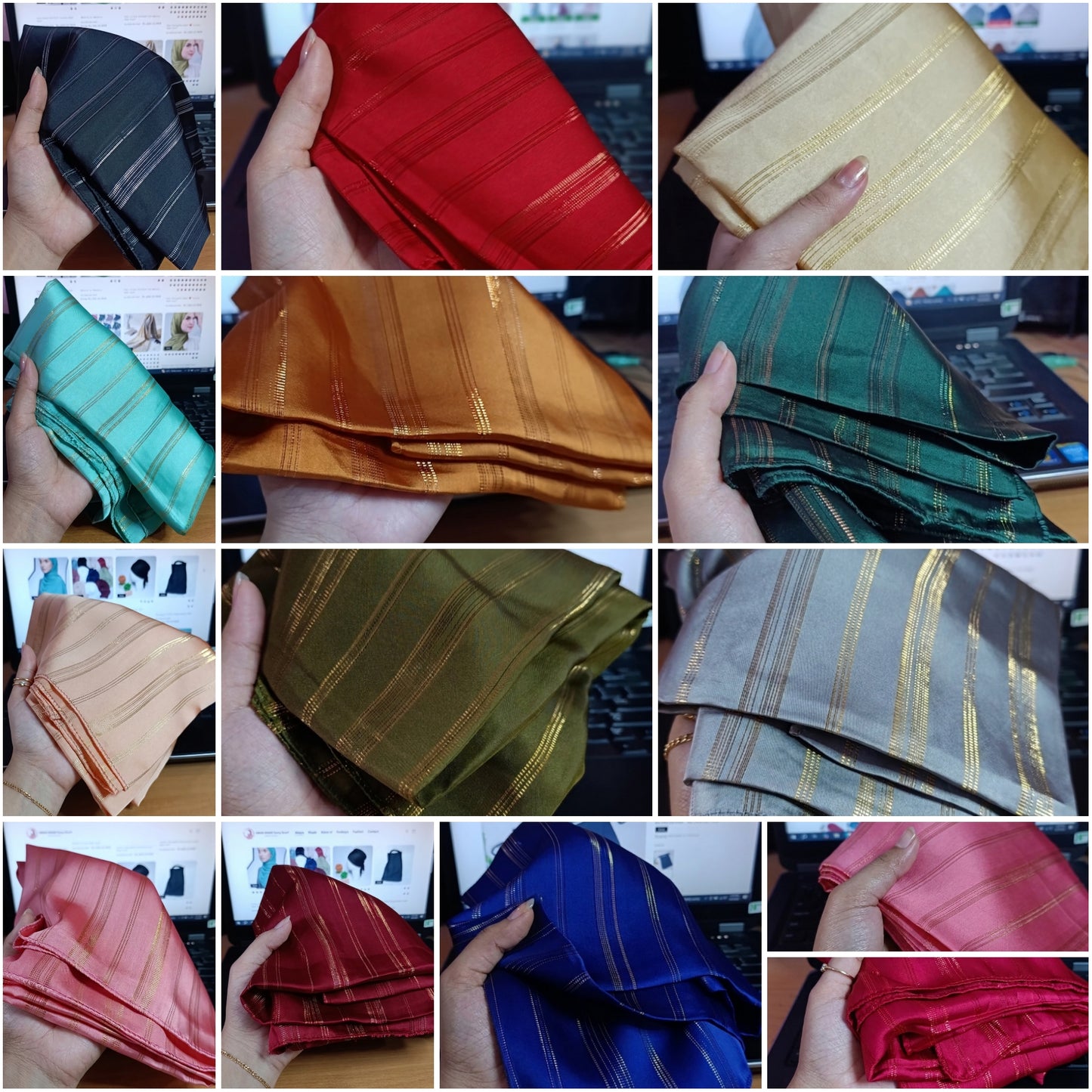 Premium Gold Striped Silk Scarf / Stole – Elegant Shiny Finish