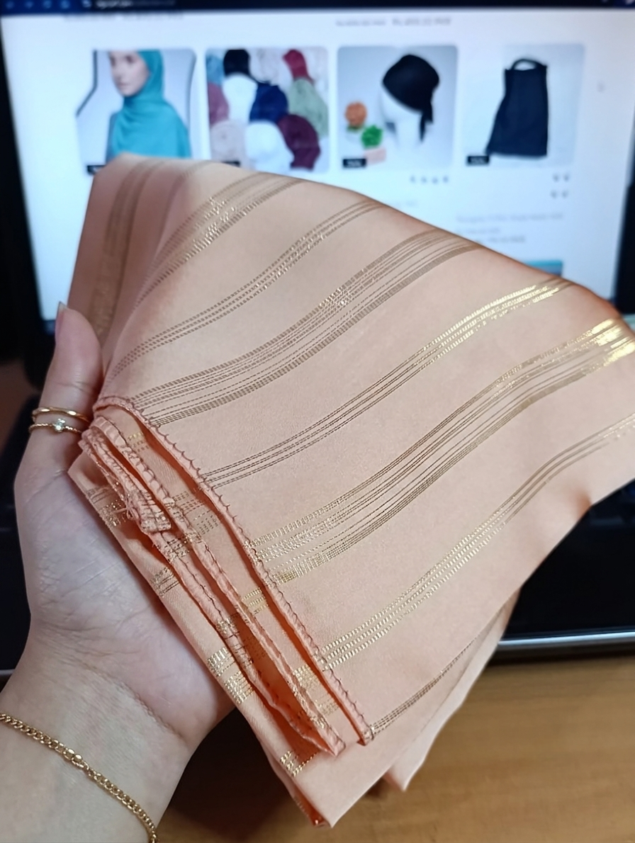 Premium Gold Striped Silk Scarf / Stole – Elegant Shiny Finish