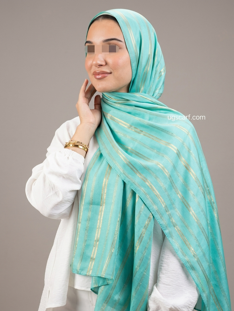 Premium Gold Striped Silk Scarf / Stole – Elegant Shiny Finish