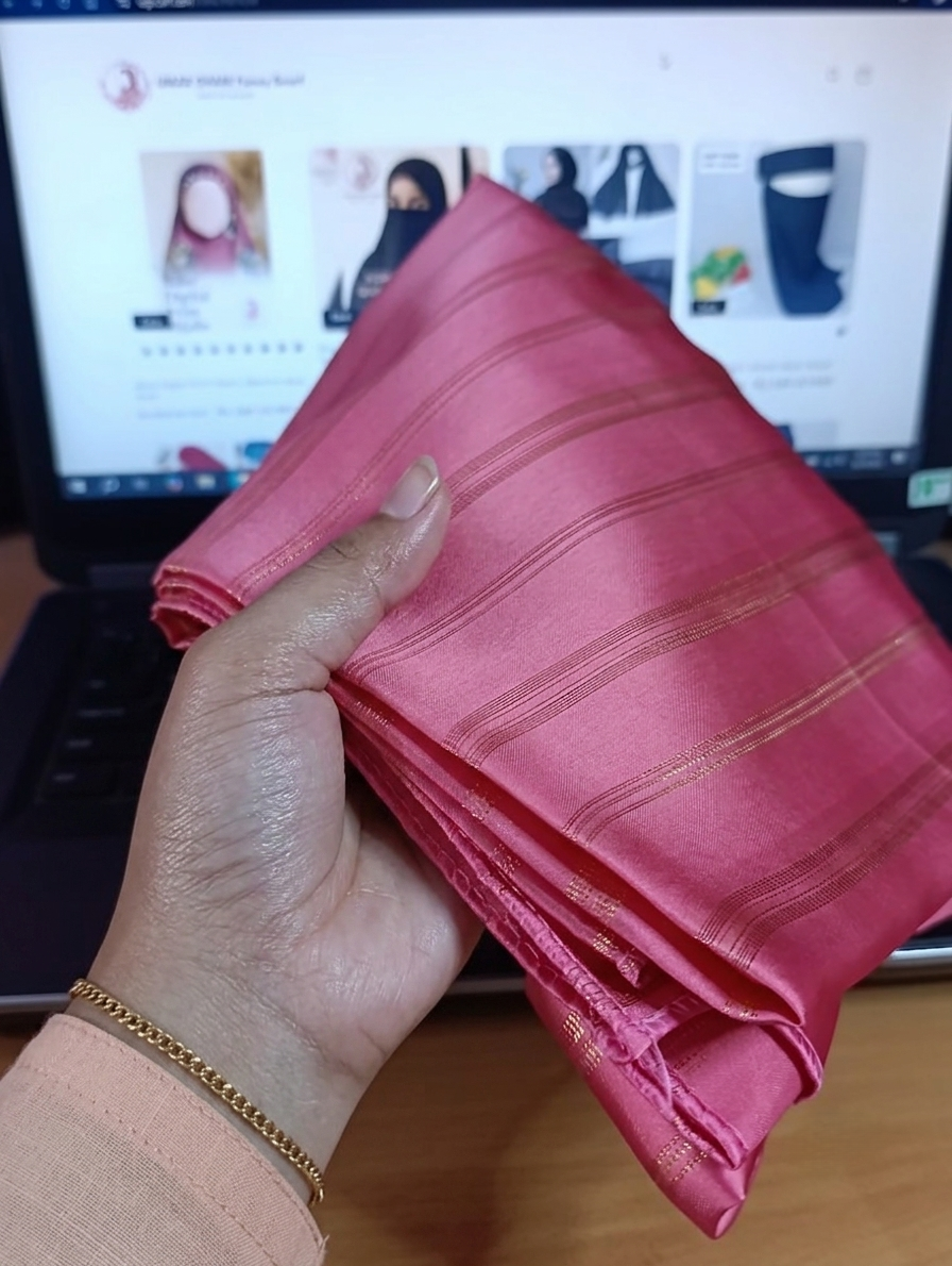 Premium Gold Striped Silk Scarf / Stole – Elegant Shiny Finish