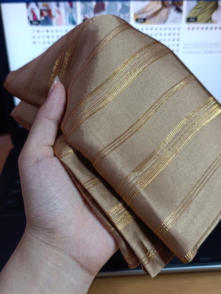Premium Gold Striped Silk Scarf / Stole – Elegant Shiny Finish