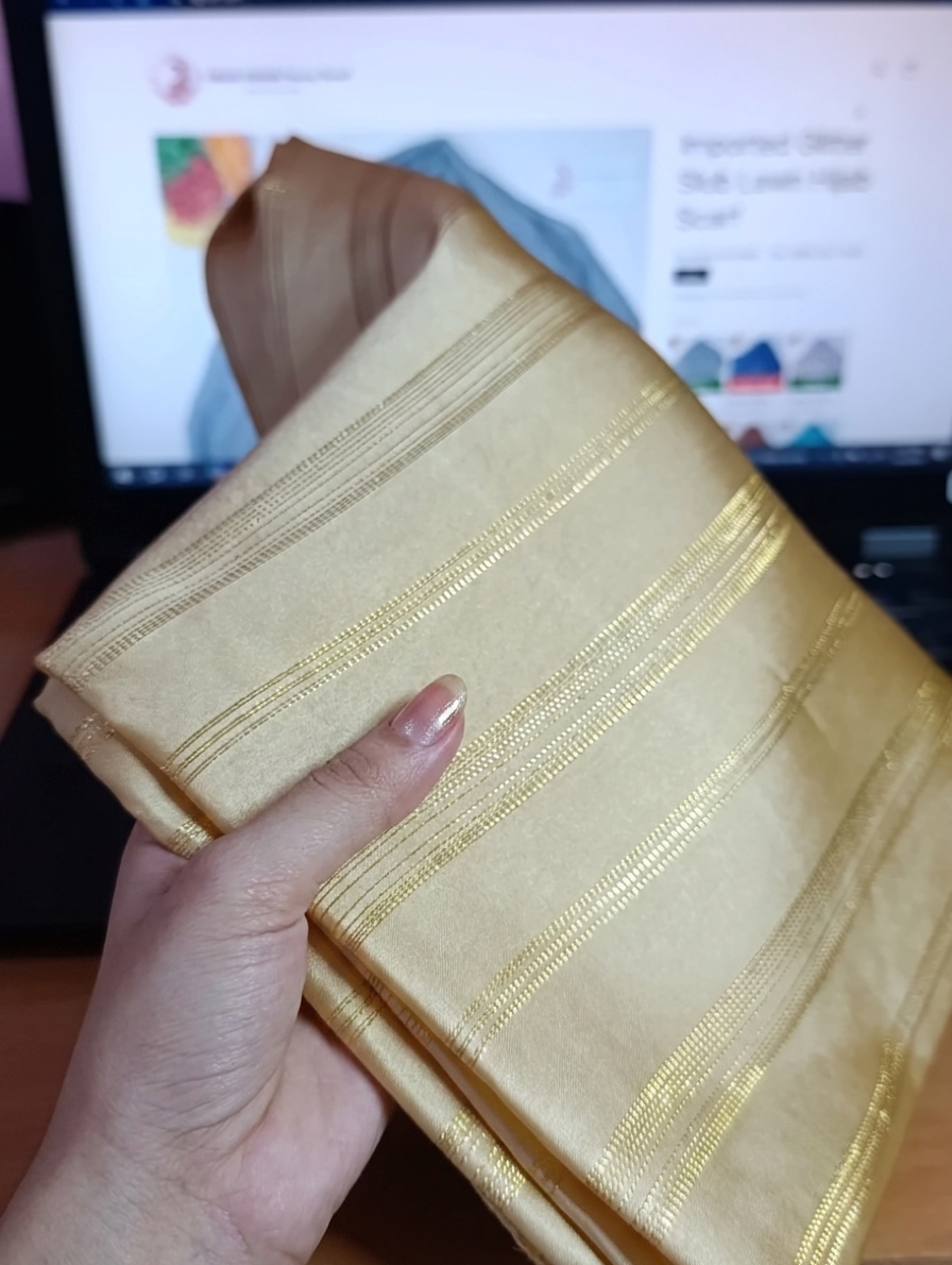 Premium Gold Striped Silk Scarf / Stole – Elegant Shiny Finish