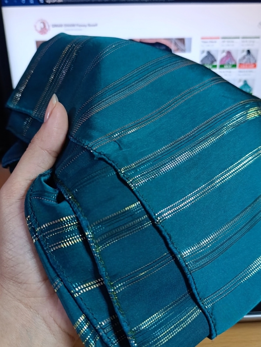 Premium Gold Striped Silk Scarf / Stole – Elegant Shiny Finish