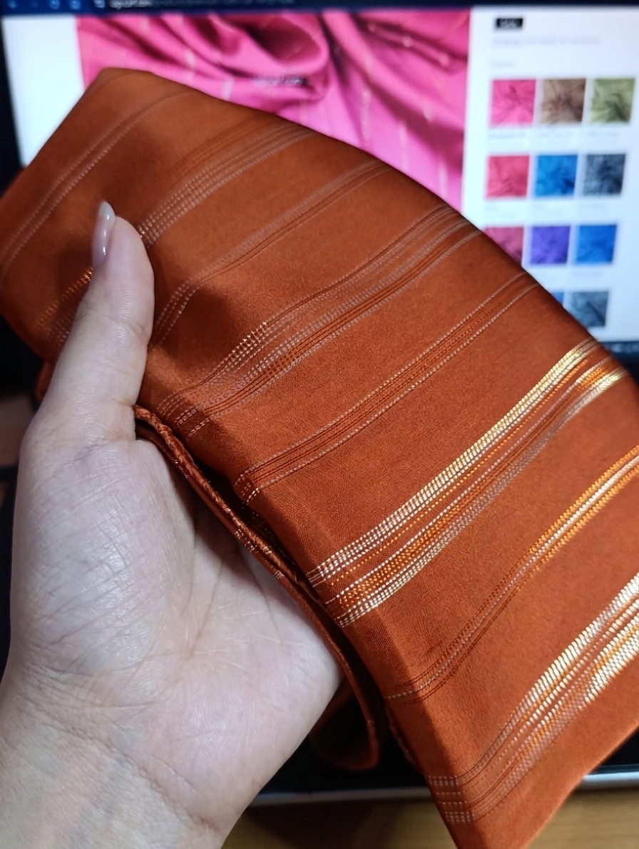 Premium Gold Striped Silk Scarf / Stole – Elegant Shiny Finish