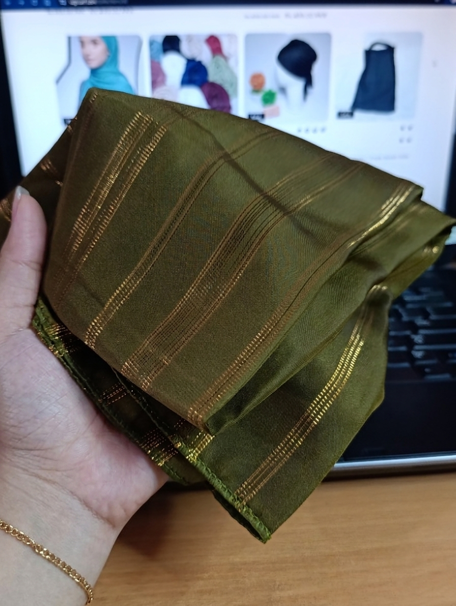 Premium Gold Striped Silk Scarf / Stole – Elegant Shiny Finish